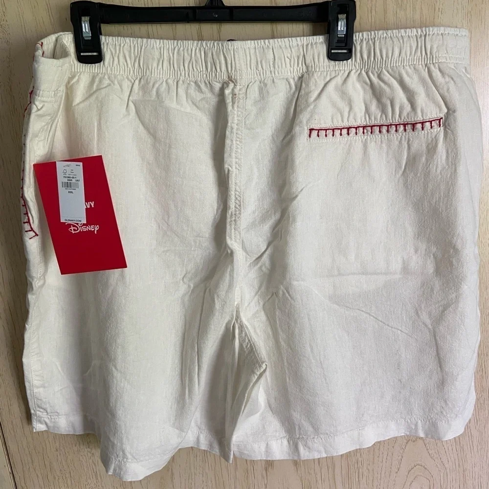 🩷 Old Navy X Disney Linen Blend Cherry Mickey Mouse Embroidered Shorts New XXL